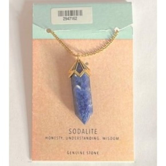 BLUE SODALITE HEXAGONAL PENDULUM PENDANT 32” YELLOW GOLD CHAIN NECKLACE OS - Picture 2 of 4